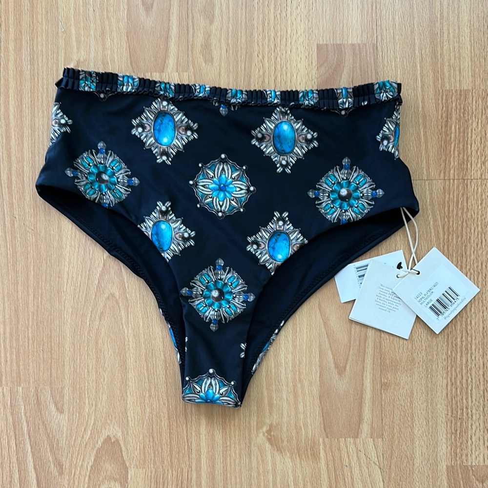 Agua by Agua Benita Navy multicolor Nopal Platero, Bikini Bottom, Size L NWT